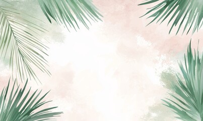 Obraz premium A background illustrated in watercolor with tropical foliage and plants.