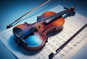 Fototapeta premium Harmonious Melody: A Violin on Sheet Music