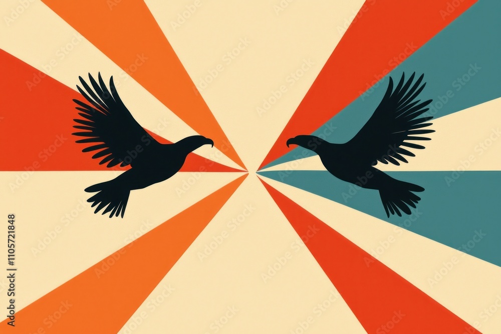 Poster dynamic avian interaction in vibrant geometric design digital art abstract environment creative pers