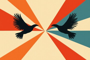 Fototapeta premium Dynamic avian interaction in vibrant geometric design digital art abstract environment creative perspective eye-catching concept