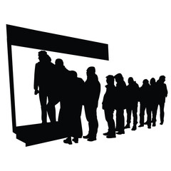 silhouettes of people in line waiting to enter to buy a ticket for the match