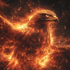 Majestic Fiery Phoenix Soaring Through a Starry Night Sky with Glowing Feathers and Intense Gaze