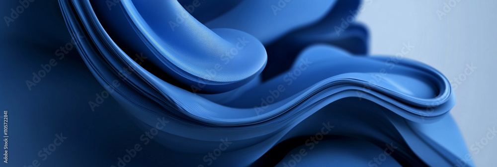 Poster curved blue shapes with smooth textures create depth