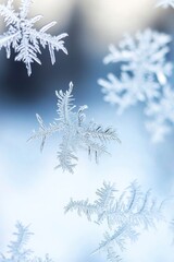 A close up of a frosty window with snowflakes on it