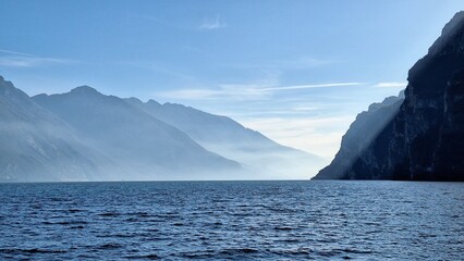 Riva del Garda, Italy - November 7, 2024: View of Lake Garda