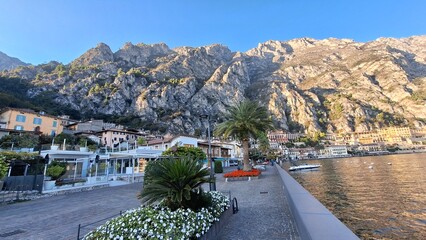 Limone Sul Garda, Italy - November 7, 2024: Cityscape with View of Lake Garda