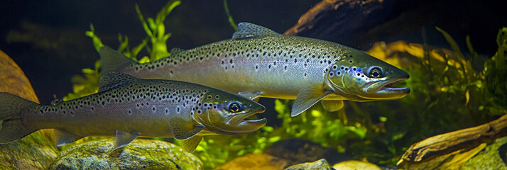 Brown trout swimming in clear freshwater habitat
