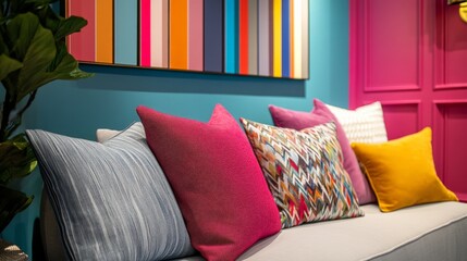 A stylish teenage room with trendy paint swatches and quirky throw pillows reflecting personality