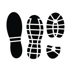Three shoe prints are shown on a white background. The leftmost print is the largest and has a black sole