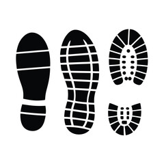 Three shoe prints are shown on a white background. The leftmost print is the largest and has a black sole