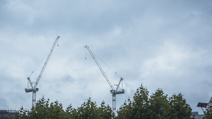 Construction Cranes in Urban Skyline
