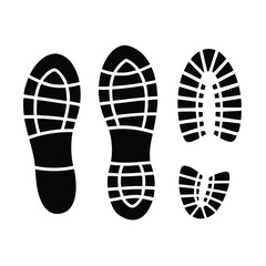 Three shoe prints are shown on a white background. The leftmost print is the largest and has a black sole