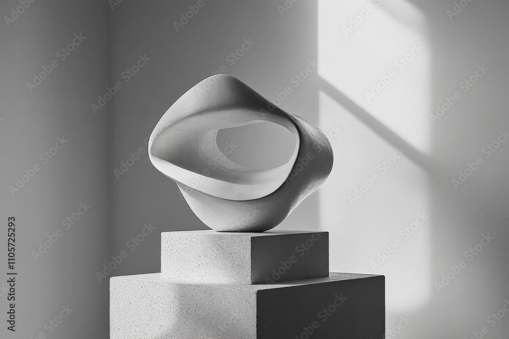 Fototapete a modern abstract sculpture featuring smooth, flowing curves is displayed on a pedestal indoors, ill