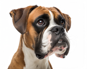 Boxer dog portrait isolated on white background. Boxer dog headshot on white background