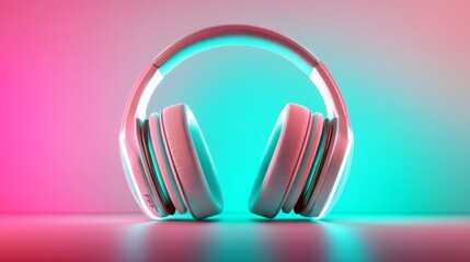 Stylish Neon Headphones Blending Technology and Music in Futuristic Design with Soft Illumination