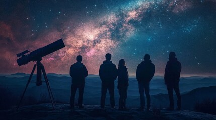 Fototapeta premium Astronomers discussing observations at a telescope observatory
