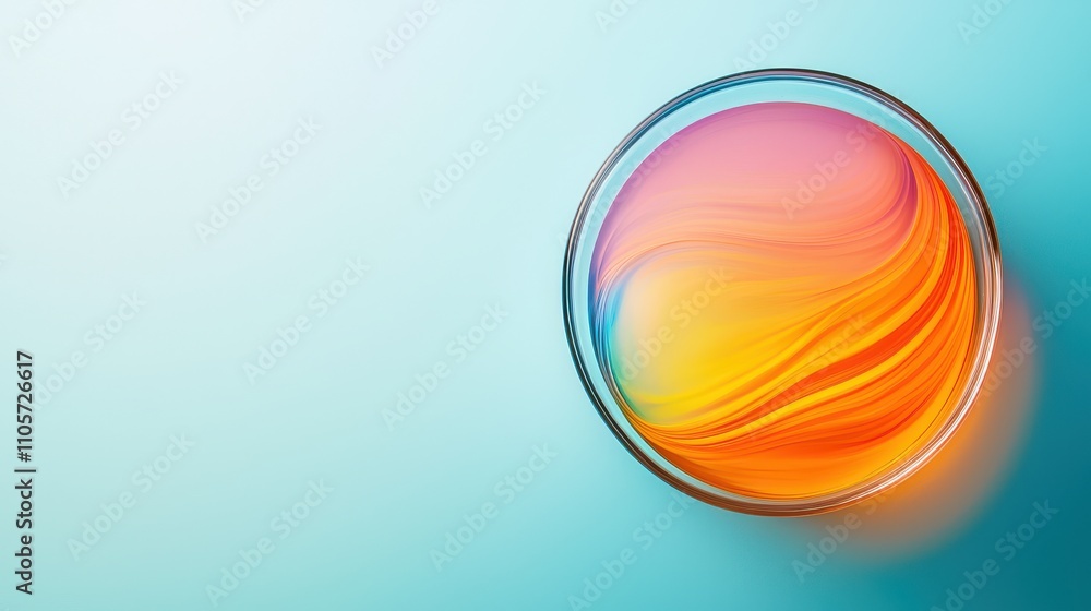 Poster ph indicator concept, vibrant color gradient with ph liquid spilling over edges in a clear container