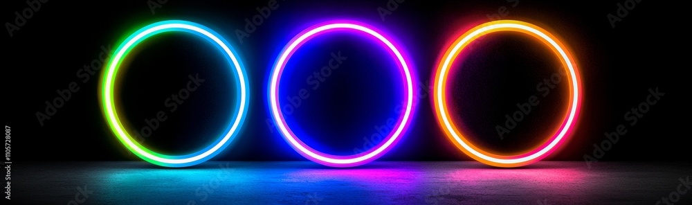 Poster neon blue circular magic portal glow with a light effect. a 3d round swirl featuring a golden speed 