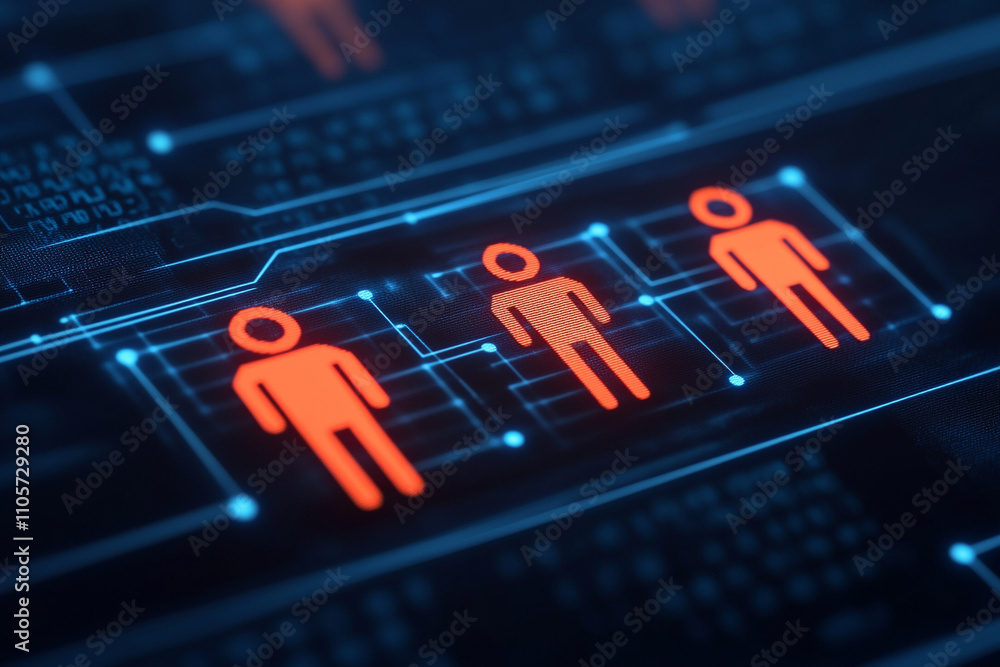 Poster ai generates human-like figures in a digital landscape technology environment visual data analysis c