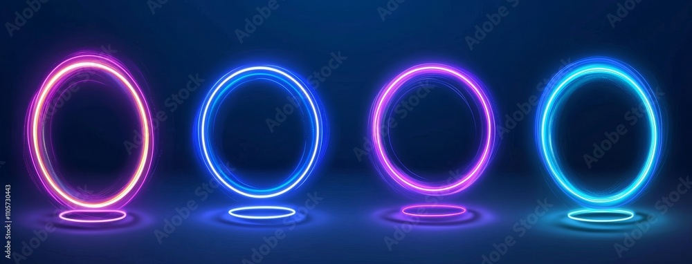 Poster isolated blue ring portals on a transparent background create a modern, realistic depiction with a r