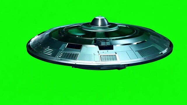 UFO alien plane flying on the green screen, generative ai