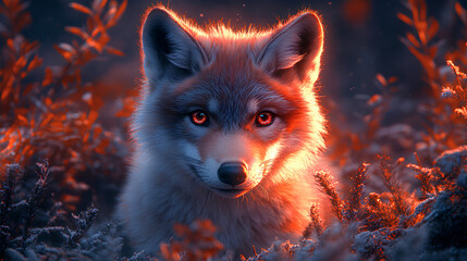 A glowing fox amidst a mystical forest, radiating warmth and intrigue.