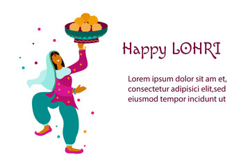 Lohri festival. Celebrating traditional Indian festival in Lohri. Flat vector illustration for flyer, greetings, poster, banner, message, postcard on white background