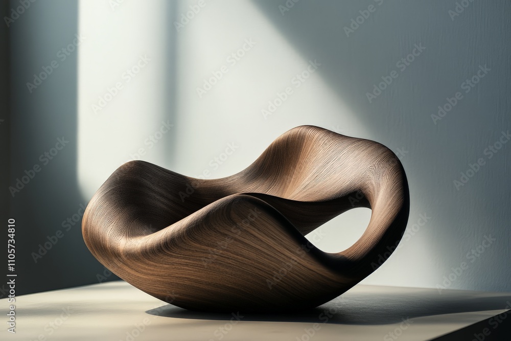 Aufkleber a graceful wooden sculpture with smooth curves and a beautiful play of light and shadow captures ele