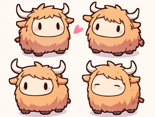 Four Cute Cartoon Yaks