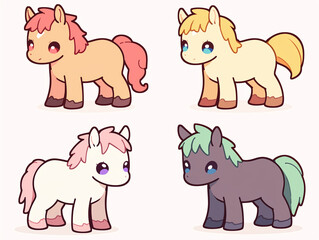 Fototapeta premium Four Cute Cartoon Horses