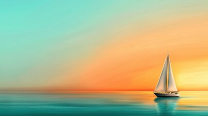 Fototapeta premium Serene Sailing at Sunset Over the Open Sea