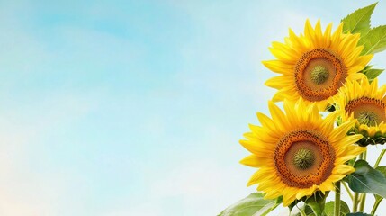 Obraz premium Bright Yellow Sunflowers Blooming in Lush Green Countryside Landscape on a Sunny Summer Day