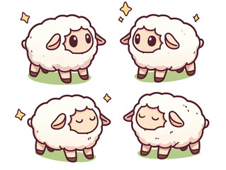 Four Cute Cartoon Sheep Illustrations