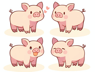 Four Cute Cartoon Pigs
