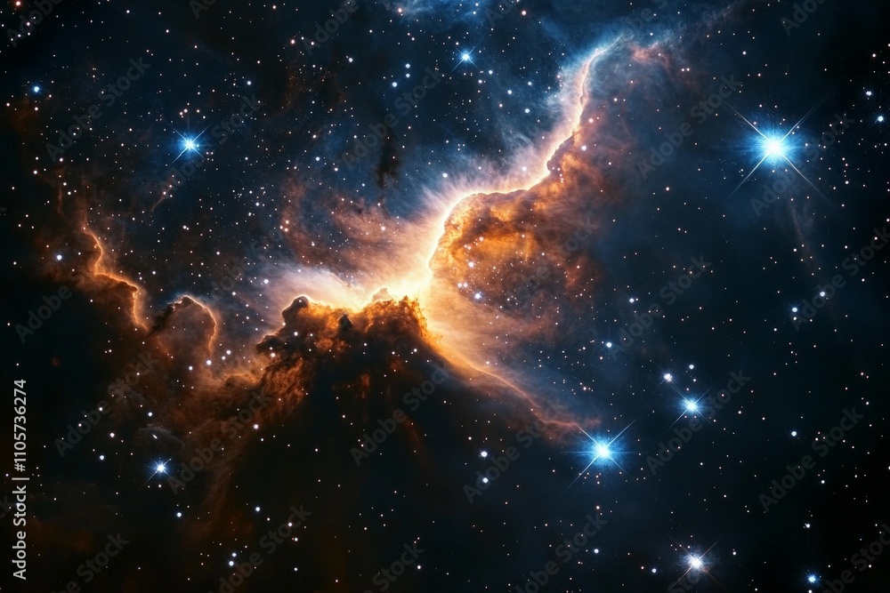 Poster a luminous nebula illuminates the surrounding star-studded dark sky, presenting a vivid display of c