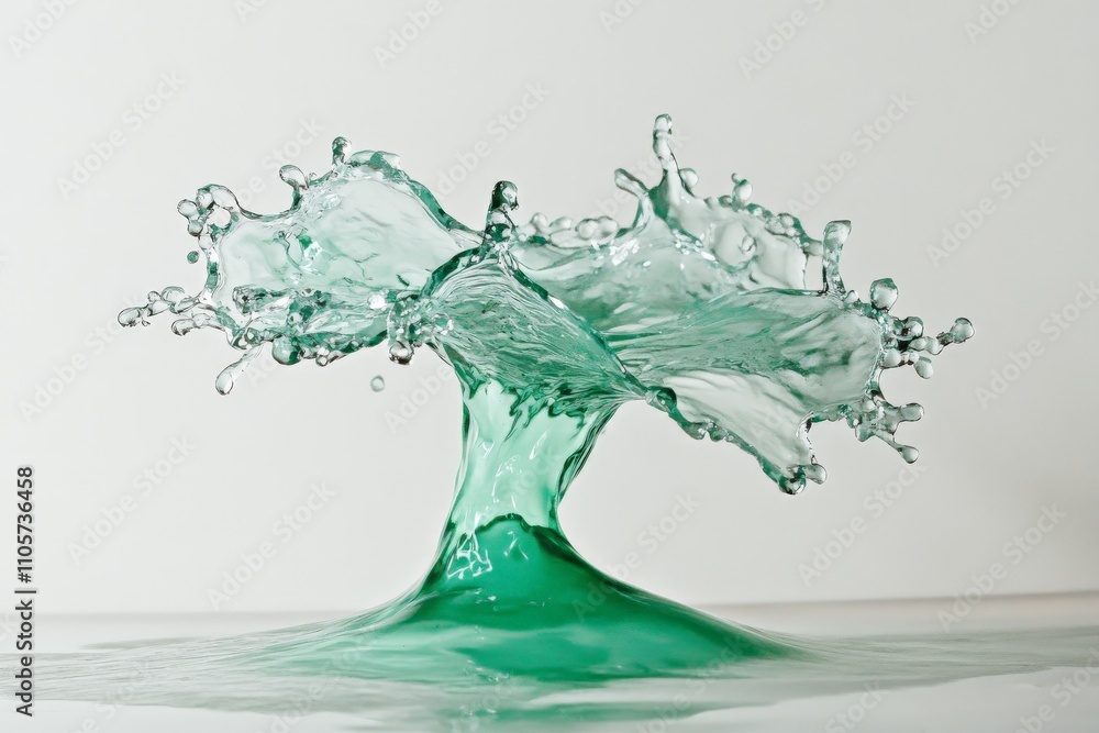 Poster A vivid depiction of teal liquid forming an intricate splash pattern, capturing the fluidity and delicate balance between motion and stillness in an artistic style.