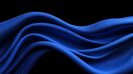 Obraz premium Deep blue fabric drapes elegantly on a black background, showcasing luxurious folds and smooth texture.