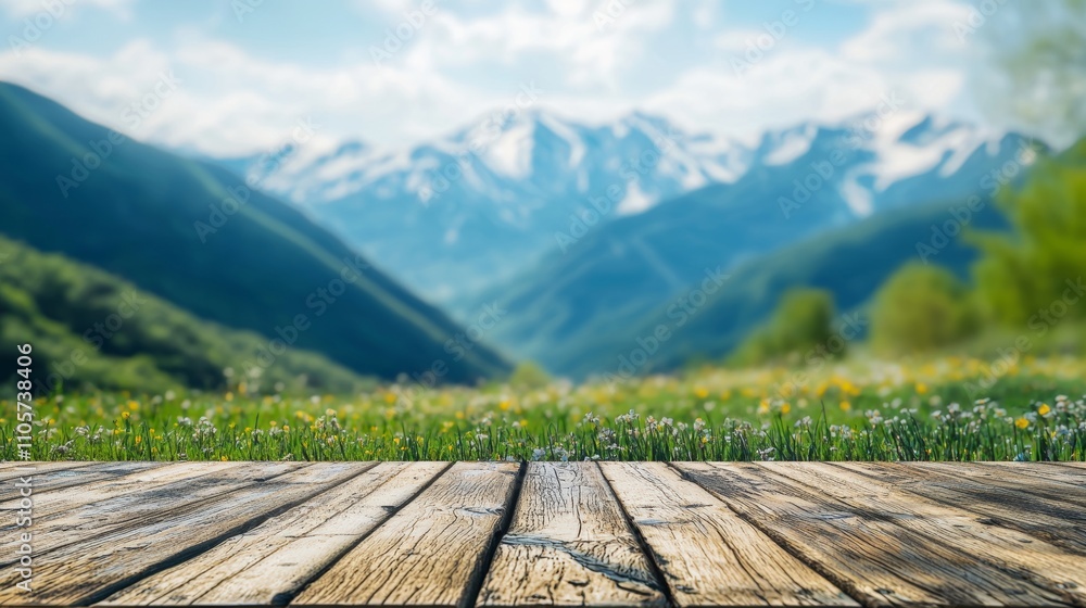 Poster featuring a hazy backdrop of grasslands and mountains, this tabletop evokes a feeling of freshness a