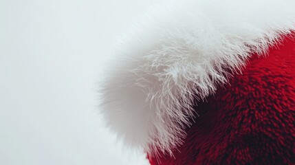 A close-up view of a classic red Santa hat with a fluffy white brim and pom-pom, placed elegantly against a pure white background. 
