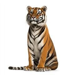 Fototapeta premium Majestic Tiger Sitting, Isolated on White Background
