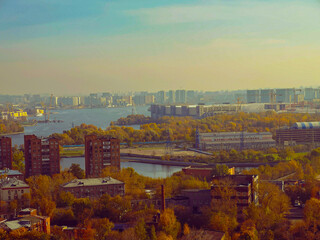 Naklejka premium Aerial view on city Moscow (district Technopark), Russia 2018