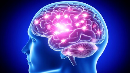 Obraz premium Human brain with glowing neural activity on a blue background