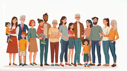 Fototapeta premium People of different cultures and races on a white background. Men and women young and old, along with children and people with disabilities, join together in joy. Illustration