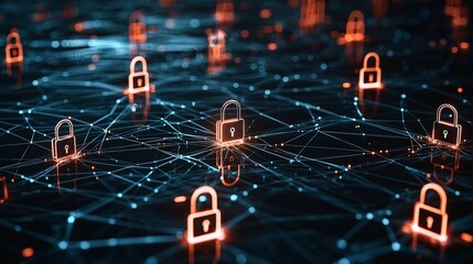 Network of locks is displayed in a blue background
