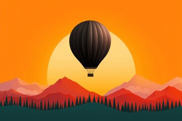 Fototapeta premium Hot air balloon adventure mountain range digital art serene environment aerial view nature's beauty at sunrise