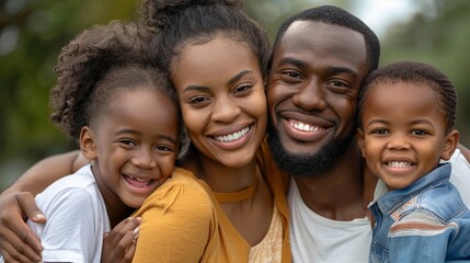 Portrait of black family with kids relax on couch