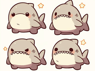 Naklejka premium Cute Cartoon Sharks - Kawaii Animal Illustrations