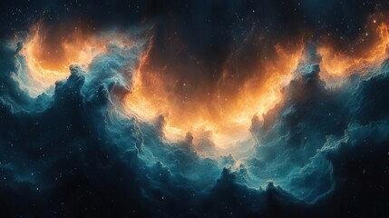 Fototapeta premium Cosmic aurora waves with glowing vibrant highlights, swirling particle trails, and textured depth