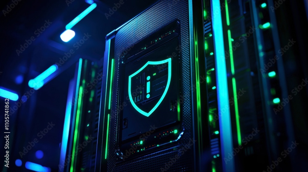 Aufkleber computer server with a green shield on it