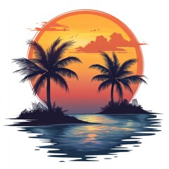 Fototapeta premium Idyllic sunset over tropical island with palm trees.